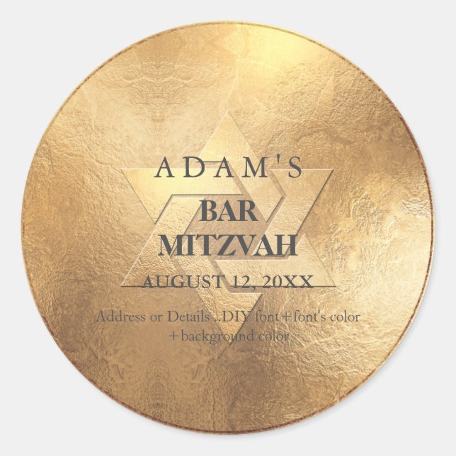 Pegatina Redonda PixDezines Faux Gold Bar Mitzvah / Bat Mitzvah (Anverso)