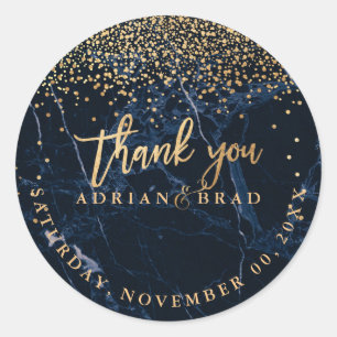 Pegatina Redonda PixDezines Faux Gold Confetti/Blue Marble