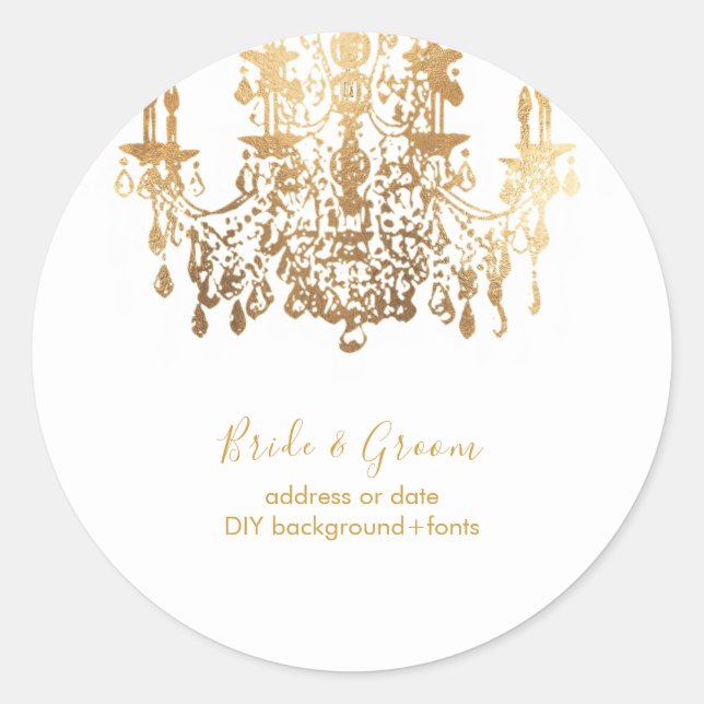 Pegatina Redonda PixDezines Faux Gold Crystal Chandelier (Anverso)