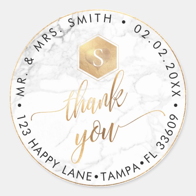 Pegatina Redonda PixDezines FAUX GOLD HONEYCOMB, MONOGRAM GRACIAS (Anverso)