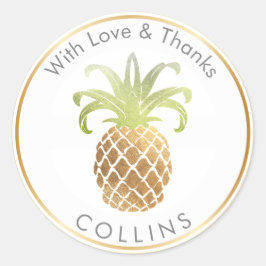 Pegatina Redonda PixDezines Faux Gold Pineapple/DIY Gracias