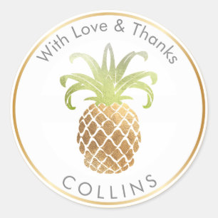 Pegatina Redonda PixDezines Faux Gold Pineapple/DIY Gracias
