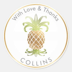 Pegatina Redonda PixDezines Faux Gold Pineapple/DIY Gracias