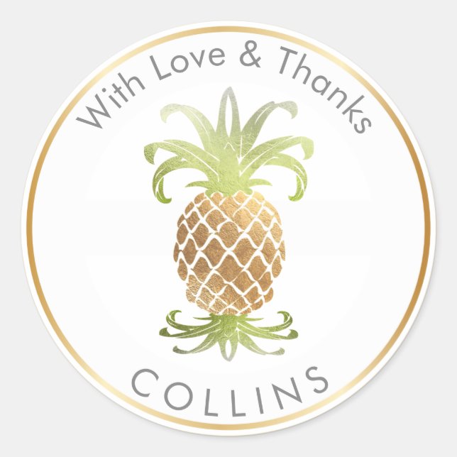 Pegatina Redonda PixDezines Faux Gold Pineapple/DIY Gracias (Anverso)
