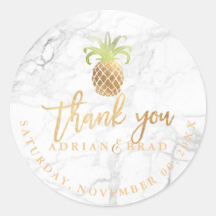 Pegatina Redonda PixDezines Faux Gold Pineapple/Marble