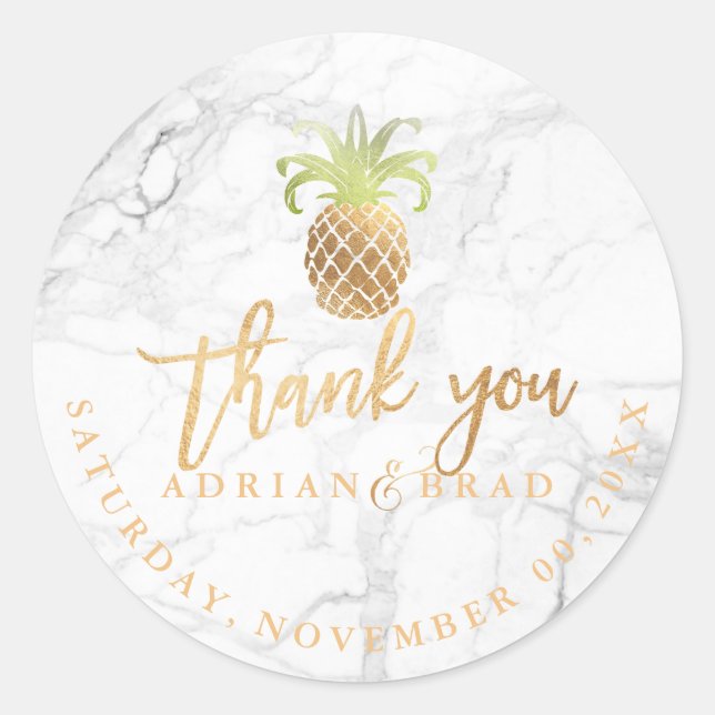 Pegatina Redonda PixDezines Faux Gold Pineapple/Marble (Anverso)
