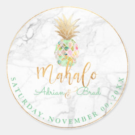 Pegatina Redonda PixDezines Faux Gold Pineapple/Mint/Marble