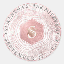 Pegatina Redonda PixDezines Faux Rosa Gold Tree Rings Mitzvah