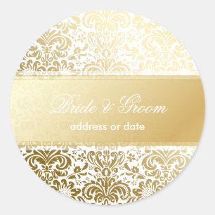 Pegatina Redonda PixDezines Fidora Vintage Damask/fondo de DIY