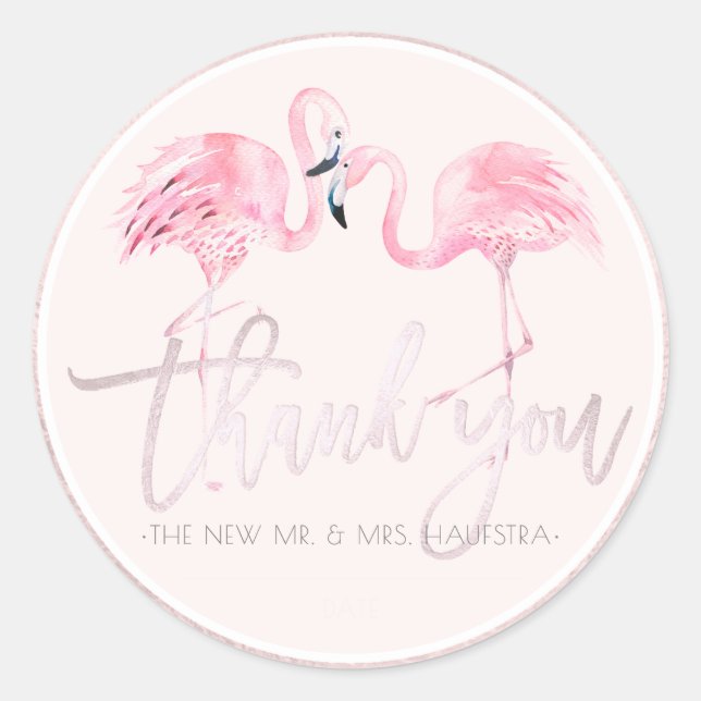 Pegatina Redonda PixDezines Flamingos rosados Gracias a DIY bckgrad (Anverso)
