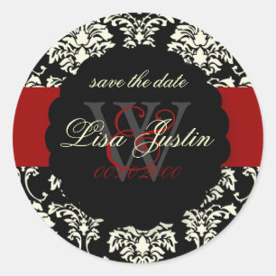 Pegatina Redonda PixDezines Florentius Damask/Black+Red