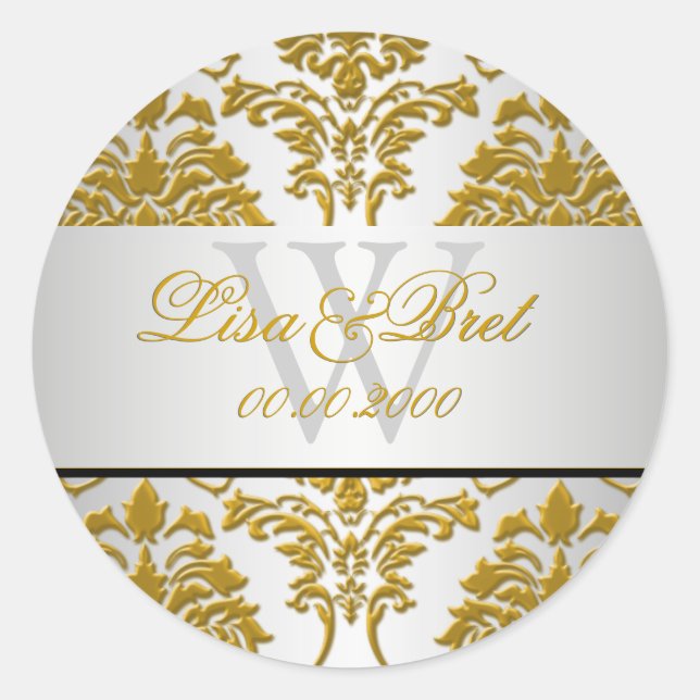 Pegatina Redonda PixDezines florentius damask/faux metálico (Anverso)