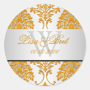 Pegatina Redonda PixDezines florentius damask/naranja