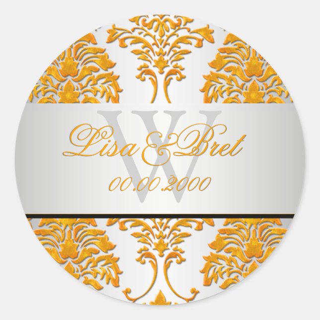 Pegatina Redonda PixDezines florentius damask/naranja (Anverso)