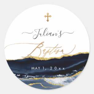 Pegatina Redonda PixDezines H2 Agate Navy Blue Gold Baptism