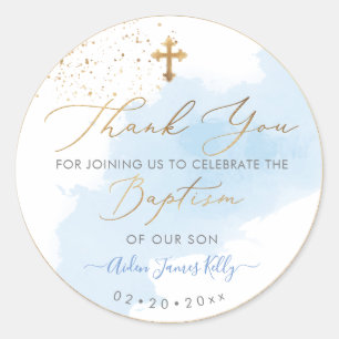 Pegatina Redonda PixDezines H2 Blue Gold Baptism Gracias