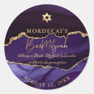 Pegatina Redonda PixDezines H2 Dark Purple Agate Bar Mitzvah
