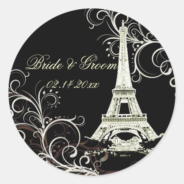 Pegatina Redonda PixDezines La Tour Eiffel+Swirls (Anverso)