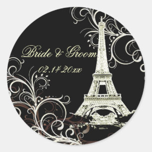 Pegatina Redonda PixDezines La Tour Eiffel+Swirls