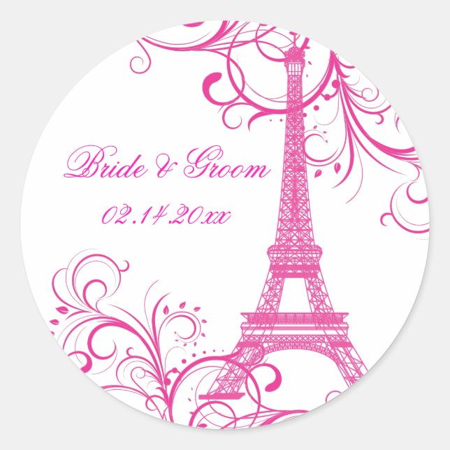 Pegatina Redonda PixDezines La Tour Eiffel+Swirls/DIY fondo (Anverso)