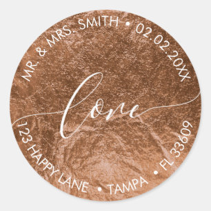 Pegatina Redonda PixDezines LOVE FAUX RELIEVE METALIZADO, COBRE
