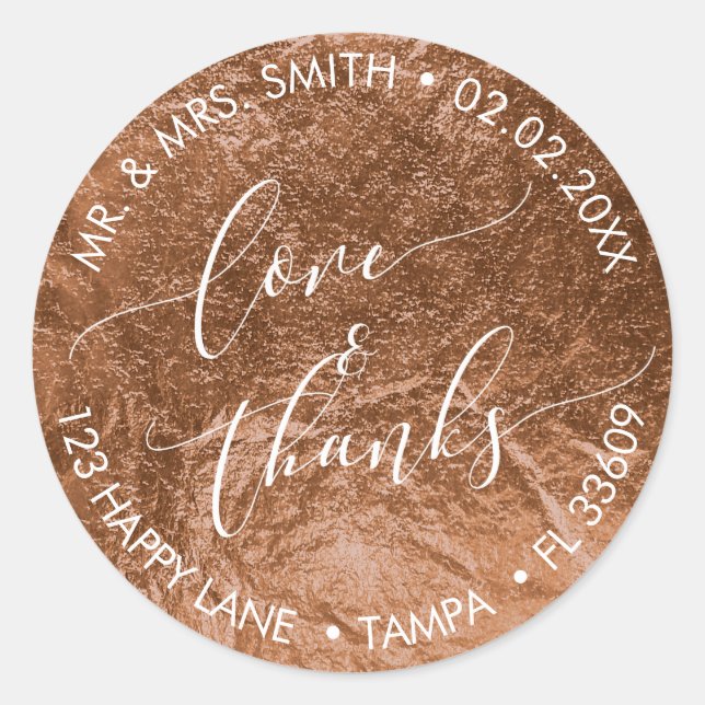 Pegatina Redonda PixDezines LOVE+GRACIAS RELIEVE METALIZADO FAUX, C (Anverso)