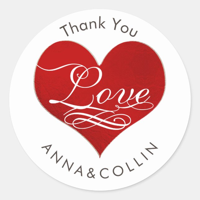 Pegatina Redonda PixDezines Love/Red Heart/Gracias (Anverso)