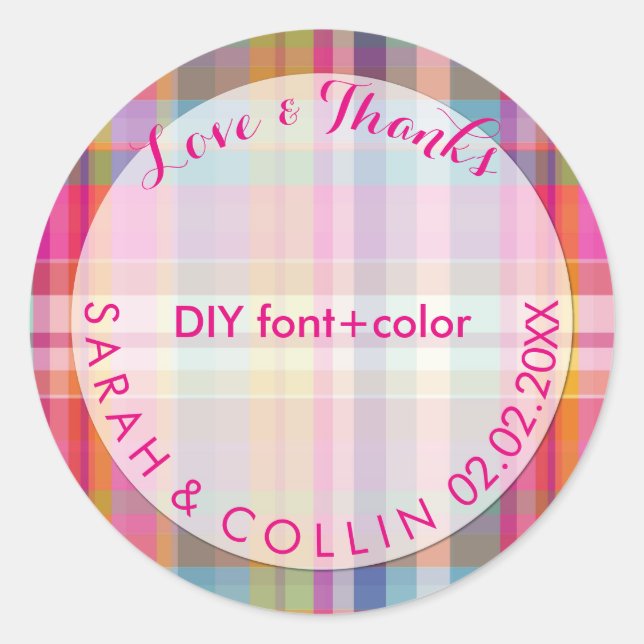 Pegatina Redonda PixDezines malibu plaid (Anverso)