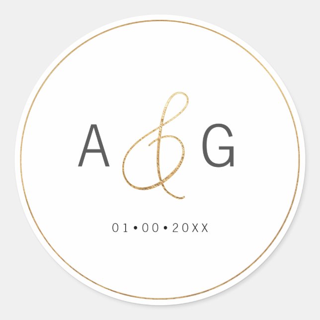 Pegatina Redonda PixDezines Minimalista Faux Gold Ampersand (Anverso)