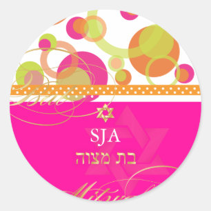 Pegatina Redonda PixDezines Mod Bubbles, retro Bat Mitzvah