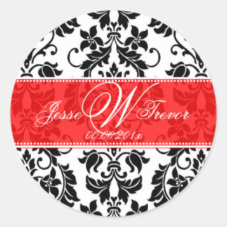 Pegatina Redonda PixDezines Monogram Tanza Damask, fondo DIY