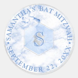 Pegatina Redonda PixDezines Monograma Blue Honeycomb Mitzvah