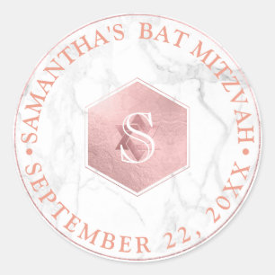 Pegatina Redonda PixDezines Monograma Falsa Miel de Rosa Mitzvah