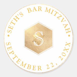 Pegatina Redonda PixDezines Monograma Faux Gold Honeycomb Mitzvah