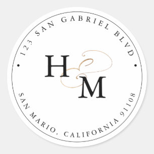 Pegatina Redonda PixDezines Monograma Faux Gold Script Ampersand