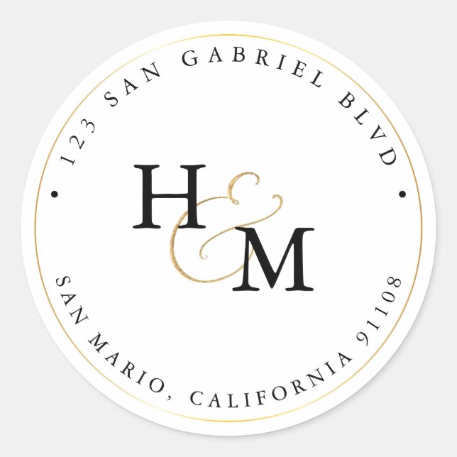 Pegatina Redonda PixDezines Monograma Faux Gold Script Ampersand C (Anverso)