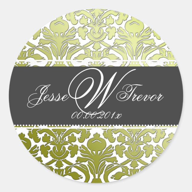 Pegatina Redonda PixDezines monograma flora damasco, color DIY (Anverso)