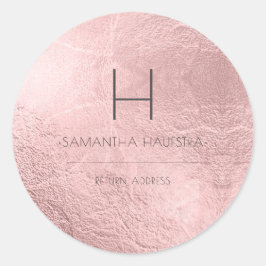 Pegatina Redonda PixDezines Monograma Hojalata Rosa Dorada Falsa