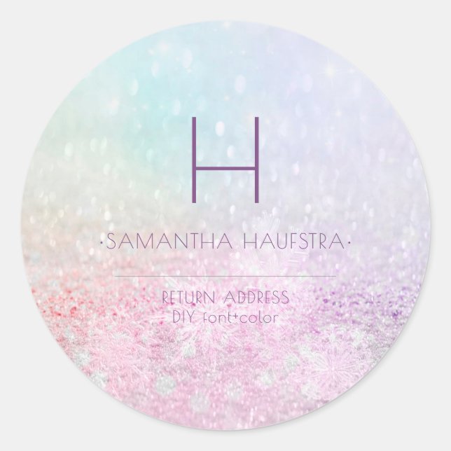 Pegatina Redonda PixDezines Monograma Ombre Nieve Brokeh (Anverso)