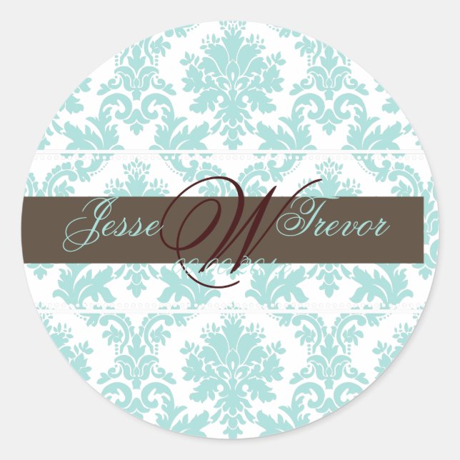 Pegatina Redonda PixDezines monograma paloma damasco, colores DIY (Anverso)