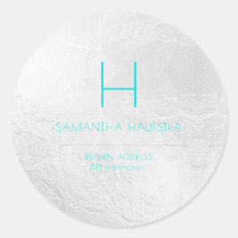 Pegatina Redonda PixDezines Monograma Platinum+Aqua