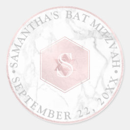 Pegatina Redonda PixDezines Monograma Rubor Pink Honeycomb Mitzvah