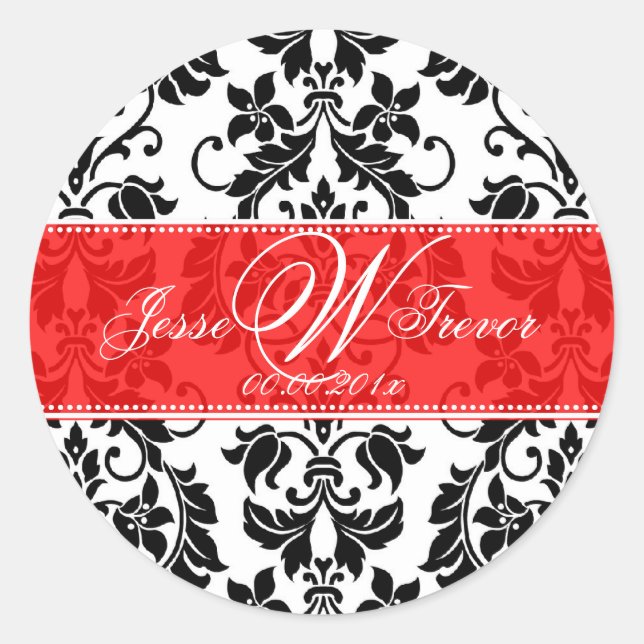 Pegatina Redonda PixDezines Monograma Tanza Damask, fondo DIY (Anverso)