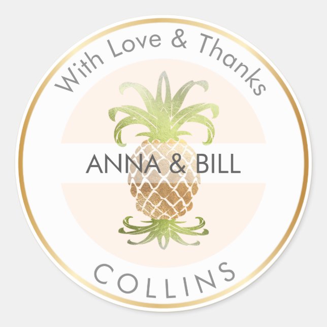 Pegatina Redonda PixDezines Piña Falso Oro/Gracias DIY (Anverso)