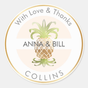 Pegatina Redonda PixDezines Piña Falso Oro/Gracias DIY