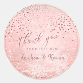 Pegatina Redonda PixDezines Rosa Bokeh de Nieve de Oro+Confetti Gra