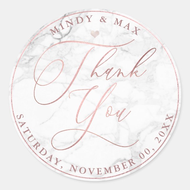 Pegatina Redonda PixDezines ROSA ORO ROMÁNTICO SCRIPT GRACIAS (Anverso)