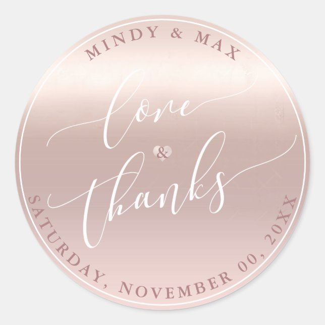 Pegatina Redonda PixDezines ROSE GOLD GRADIENT LOVE+THANKS (Anverso)
