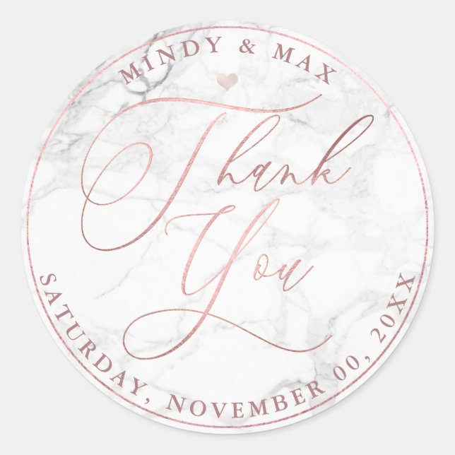 Pegatina Redonda PixDezines ROSE GOLD SCRIPT ROMÁNTICO GRACIAS (Anverso)