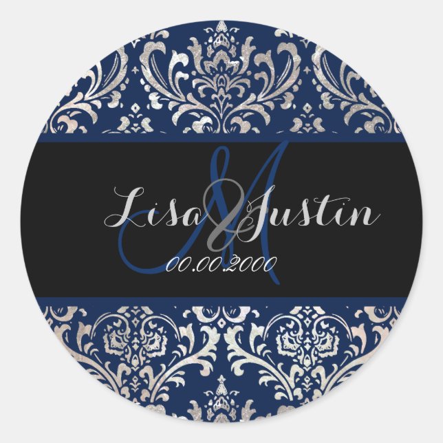 Pegatina Redonda PixDezines Rossi Damask, color monograma/DIY! (Anverso)